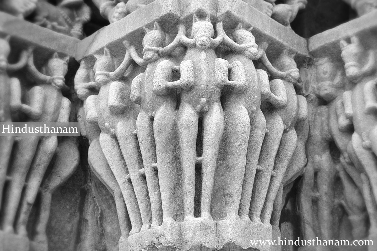 Horses sculptures on the wall of Surya Temple Ranakpur