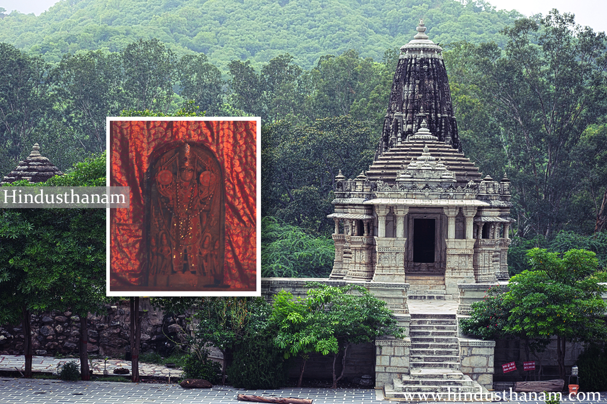 Sun Temple (Surya Mandir) Ranakpur and idol of Surya Deva in the temple